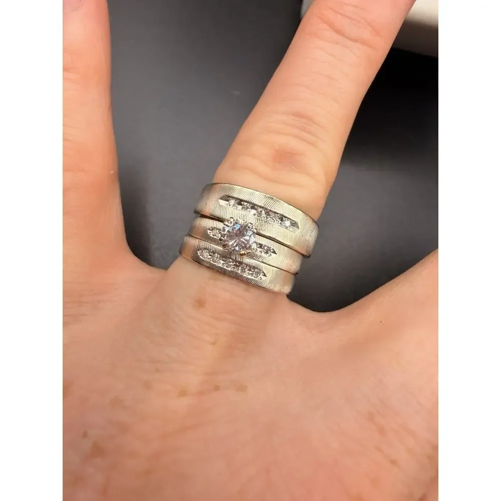 VTG Frederick Goldman 14K White Gold Wedding Set 9.17g Natural Diamond